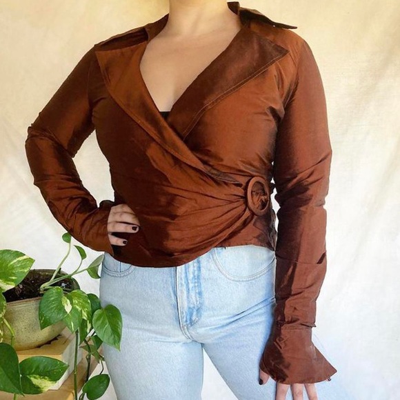 Areli | y2k silk wrap top • size 8 / M - Picture 2 of 4